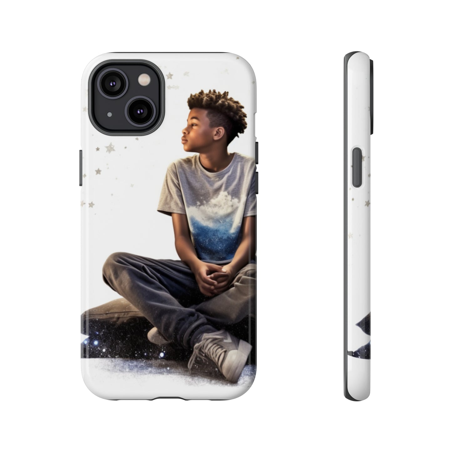 Resilience Inspiring Tough Phone Case - 10-Year-Old Black Boy Gazing at Stars Design