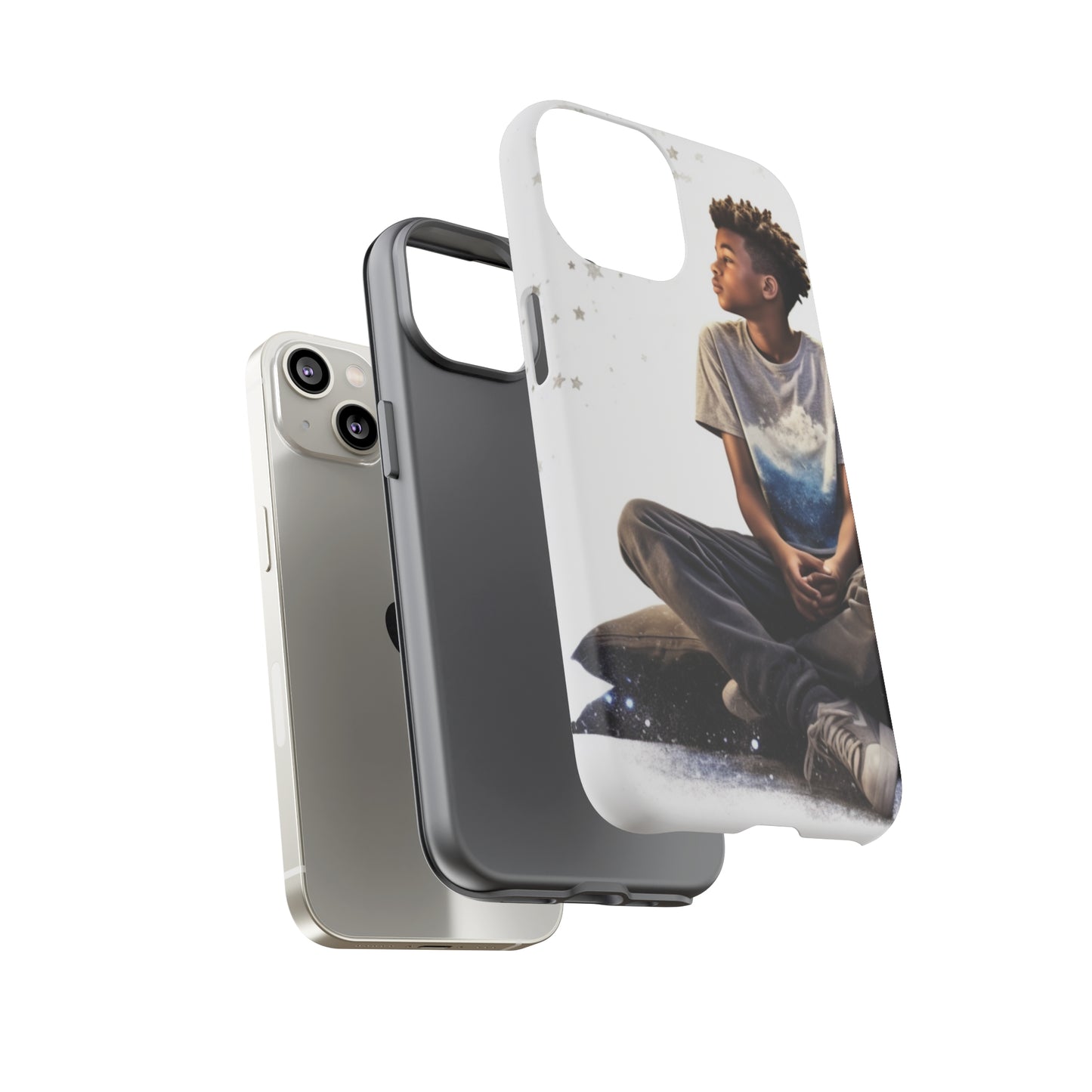 Resilience Inspiring Tough Phone Case - 10-Year-Old Black Boy Gazing at Stars Design