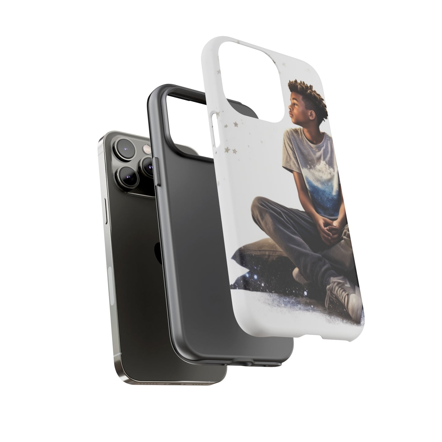 Resilience Inspiring Tough Phone Case - 10-Year-Old Black Boy Gazing at Stars Design