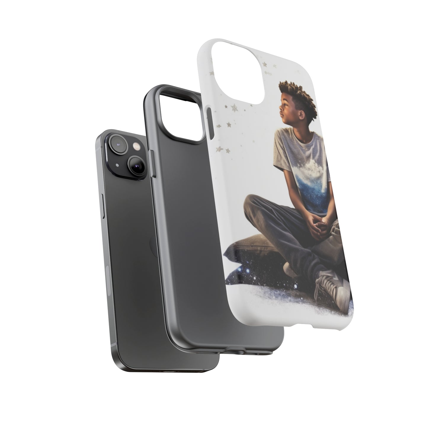 Resilience Inspiring Tough Phone Case - 10-Year-Old Black Boy Gazing at Stars Design