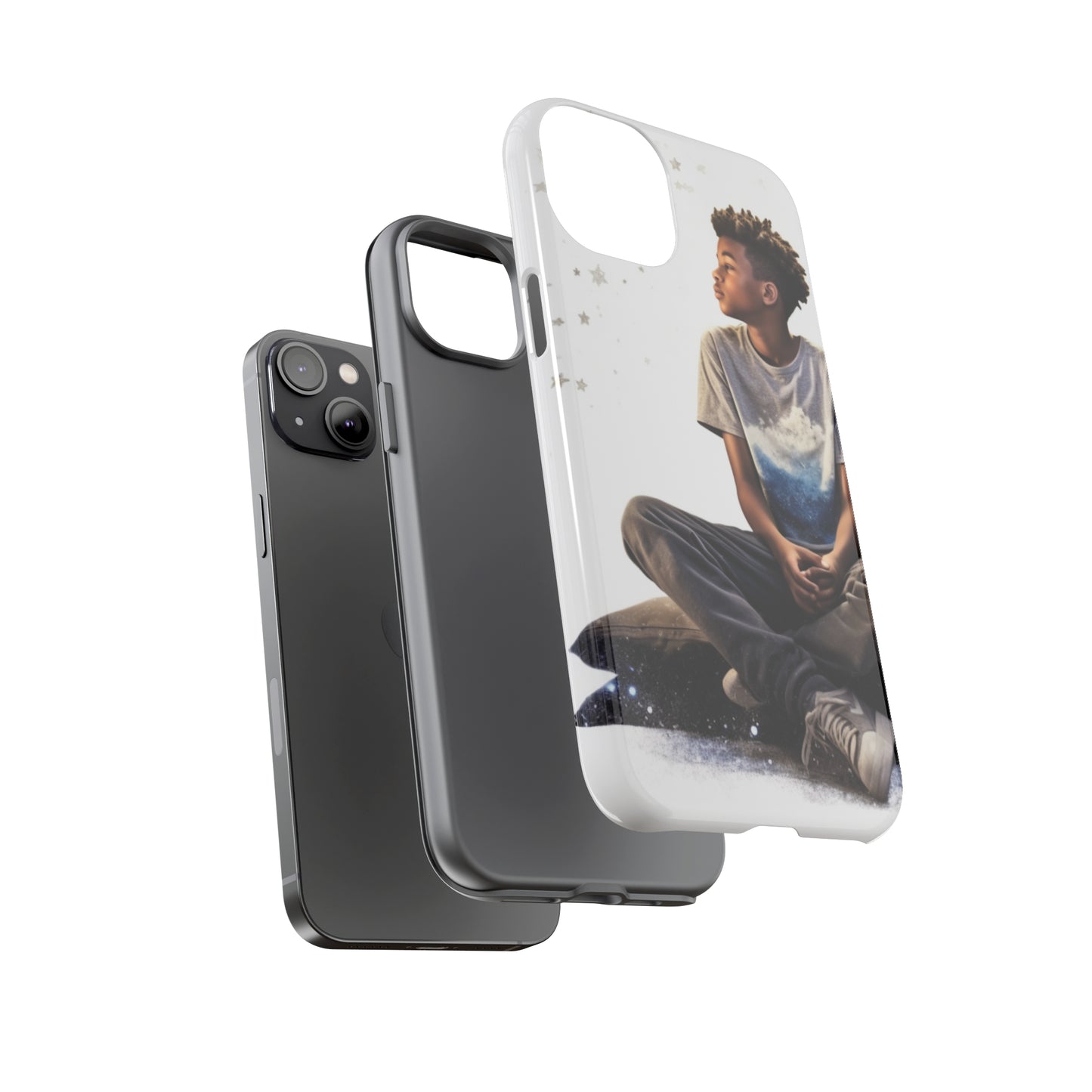 Resilience Inspiring Tough Phone Case - 10-Year-Old Black Boy Gazing at Stars Design