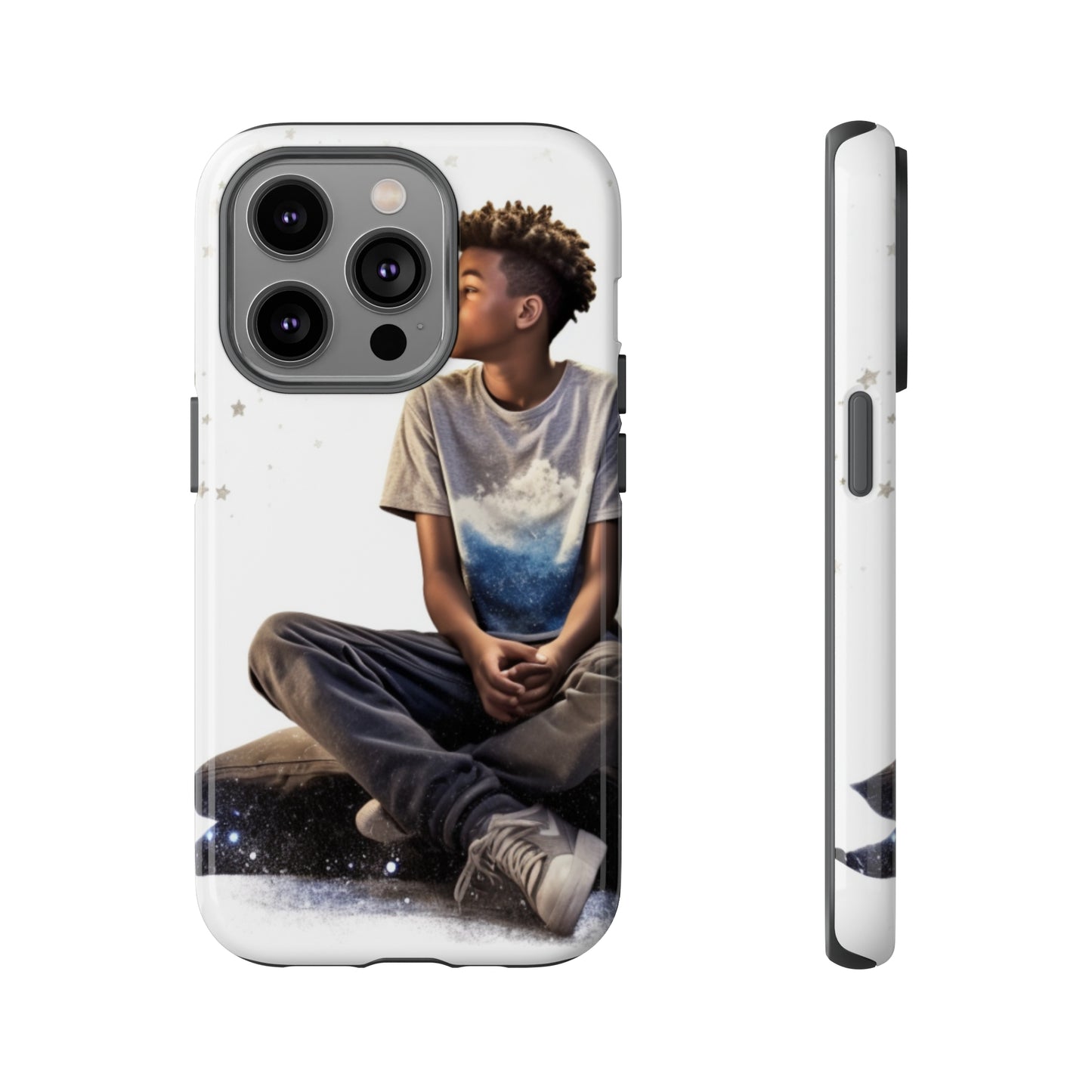 Resilience Inspiring Tough Phone Case - 10-Year-Old Black Boy Gazing at Stars Design