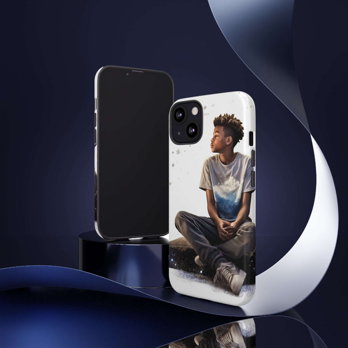 Resilience Inspiring Tough Phone Case - 10-Year-Old Black Boy Gazing at Stars Design