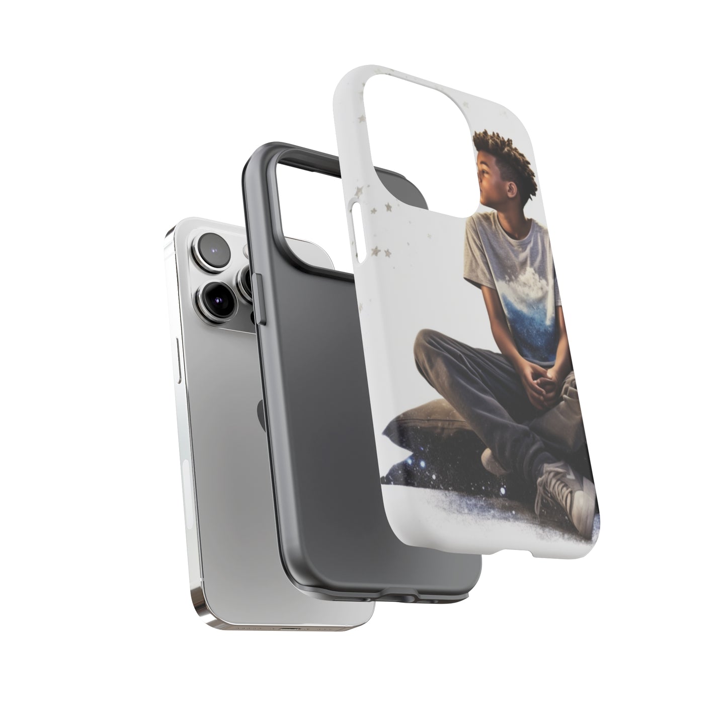 Resilience Inspiring Tough Phone Case - 10-Year-Old Black Boy Gazing at Stars Design