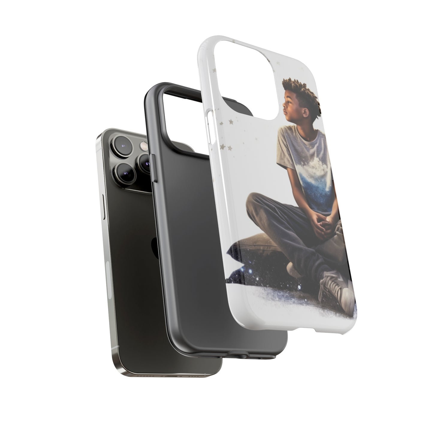 Resilience Inspiring Tough Phone Case - 10-Year-Old Black Boy Gazing at Stars Design