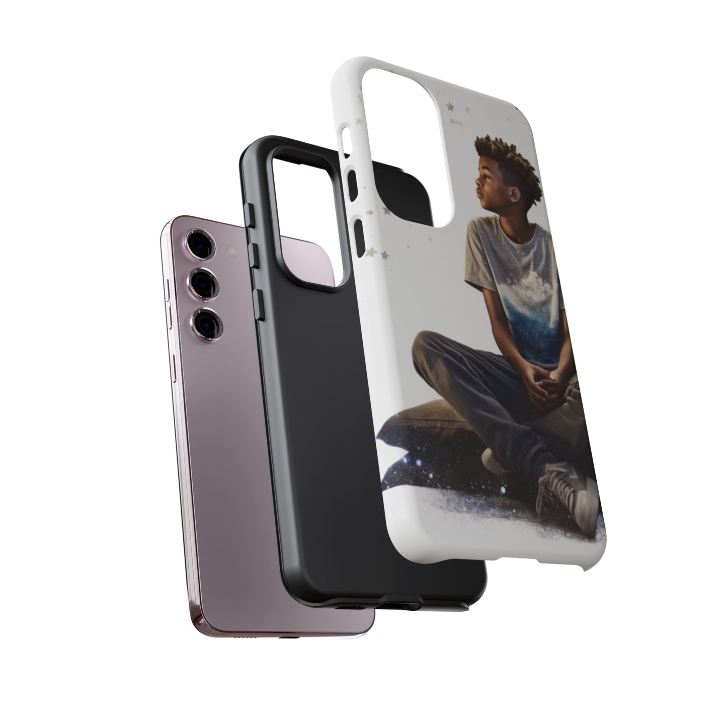 Resilience Inspiring Tough Phone Case - 10-Year-Old Black Boy Gazing at Stars Design