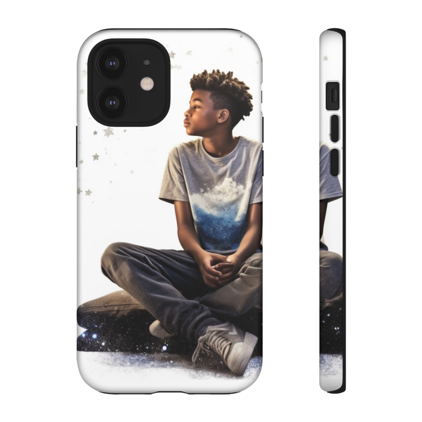 Resilience Inspiring Tough Phone Case - 10-Year-Old Black Boy Gazing at Stars Design