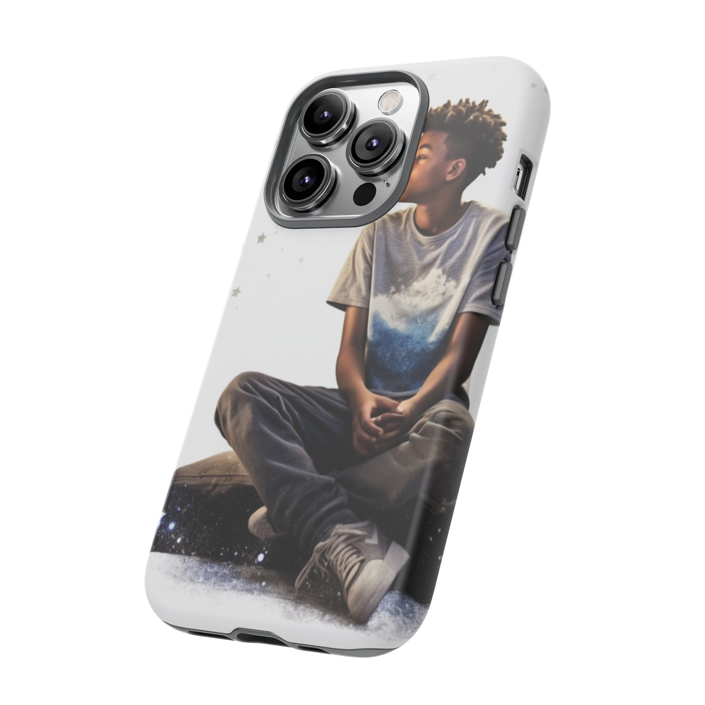 Resilience Inspiring Tough Phone Case - 10-Year-Old Black Boy Gazing at Stars Design