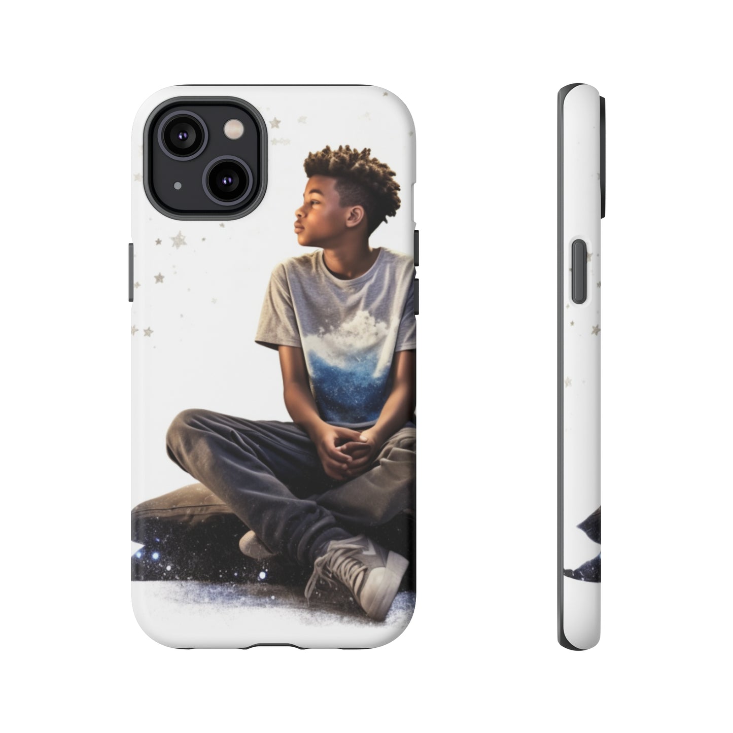 Resilience Inspiring Tough Phone Case - 10-Year-Old Black Boy Gazing at Stars Design