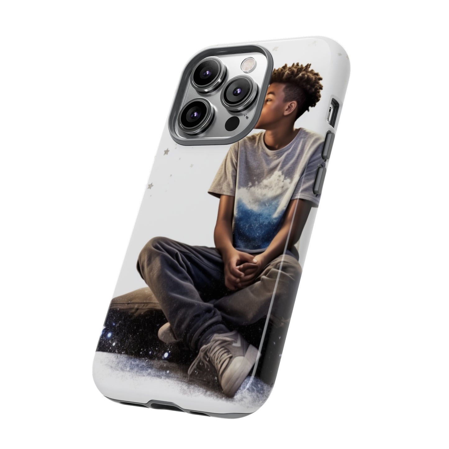 Resilience Inspiring Tough Phone Case - 10-Year-Old Black Boy Gazing at Stars Design