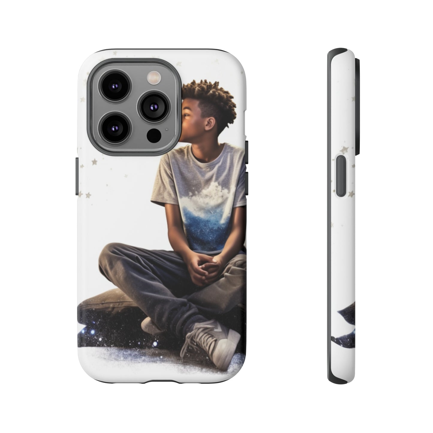 Resilience Inspiring Tough Phone Case - 10-Year-Old Black Boy Gazing at Stars Design