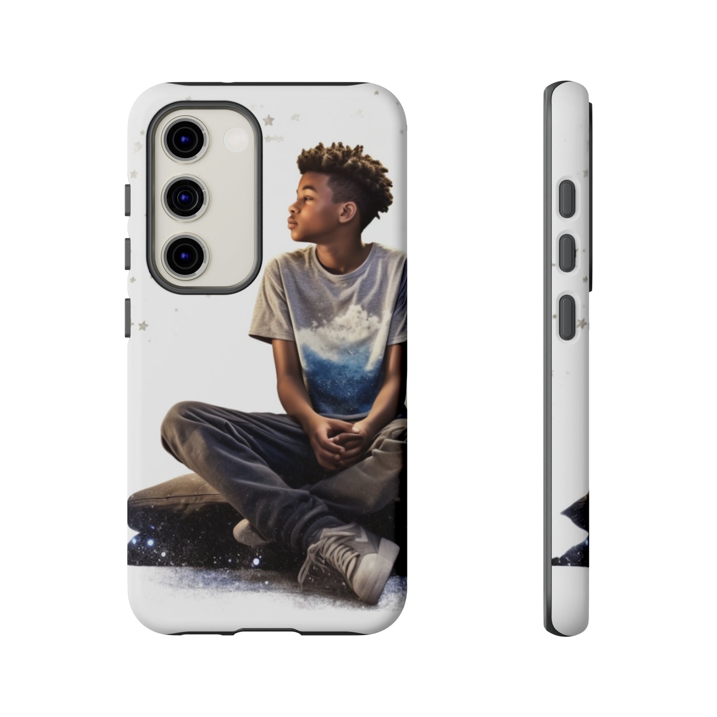 Resilience Inspiring Tough Phone Case - 10-Year-Old Black Boy Gazing at Stars Design