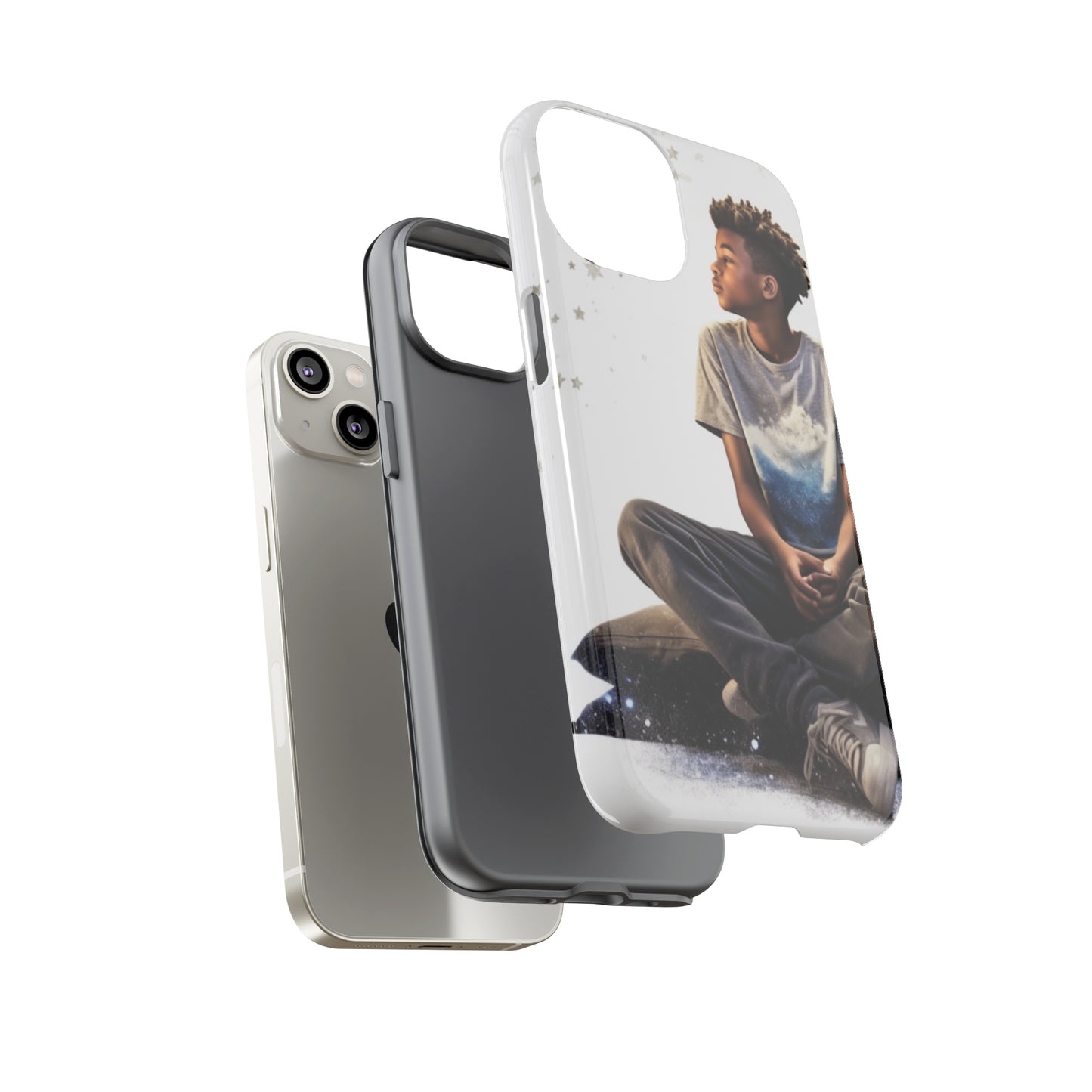 Resilience Inspiring Tough Phone Case - 10-Year-Old Black Boy Gazing at Stars Design