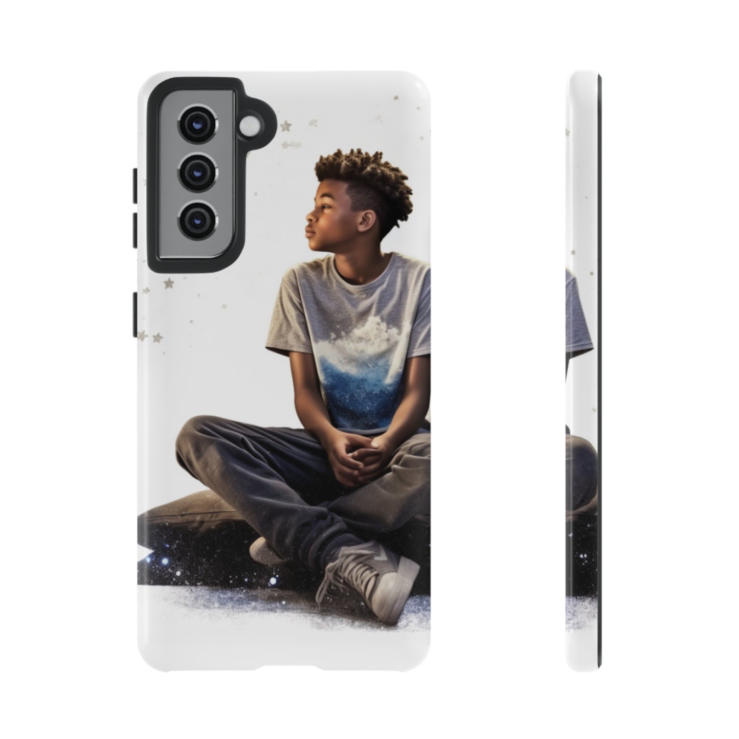 Resilience Inspiring Tough Phone Case - 10-Year-Old Black Boy Gazing at Stars Design