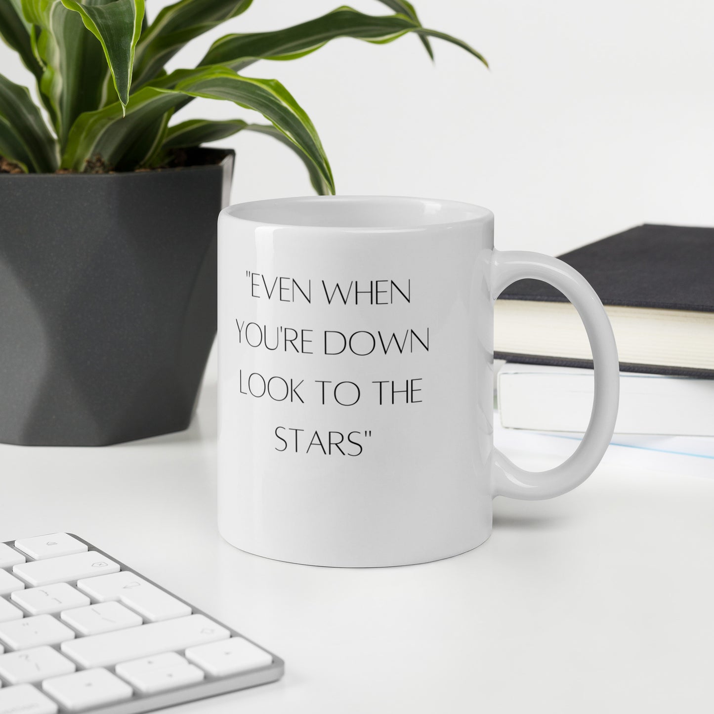 "Even When You're Down, Look to the Stars" Inspirational Mug - 11oz/15oz Ceramic, Dishwasher & Microwave Safe